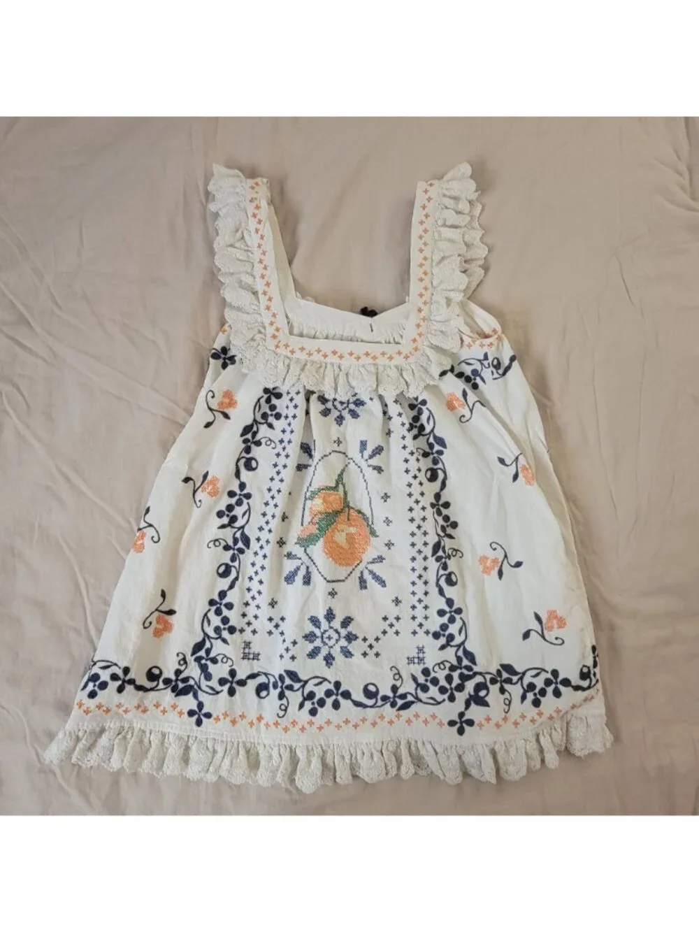 Free People Bali Main Squeeze Mini Dress Vintage Prairie Embroidery Womens S
